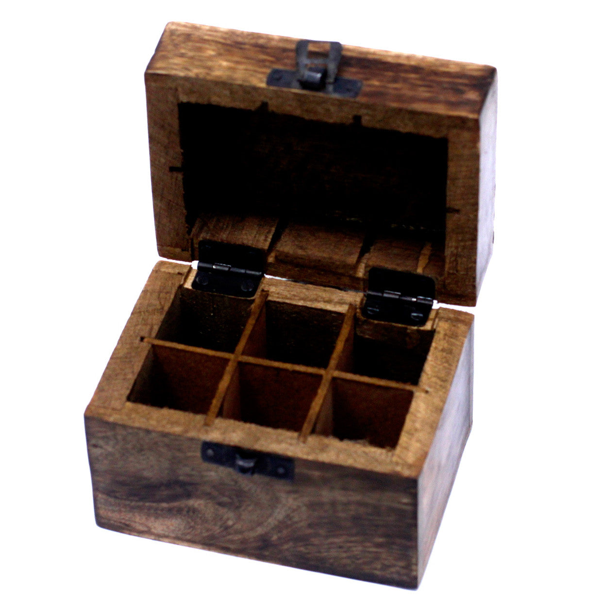 Mango Wood Hand Carved Aromatherapy Essential Oil Box - Floral Design for 6 Bottles product packaging on clean background from Quintessential Holistic Health Ltd
