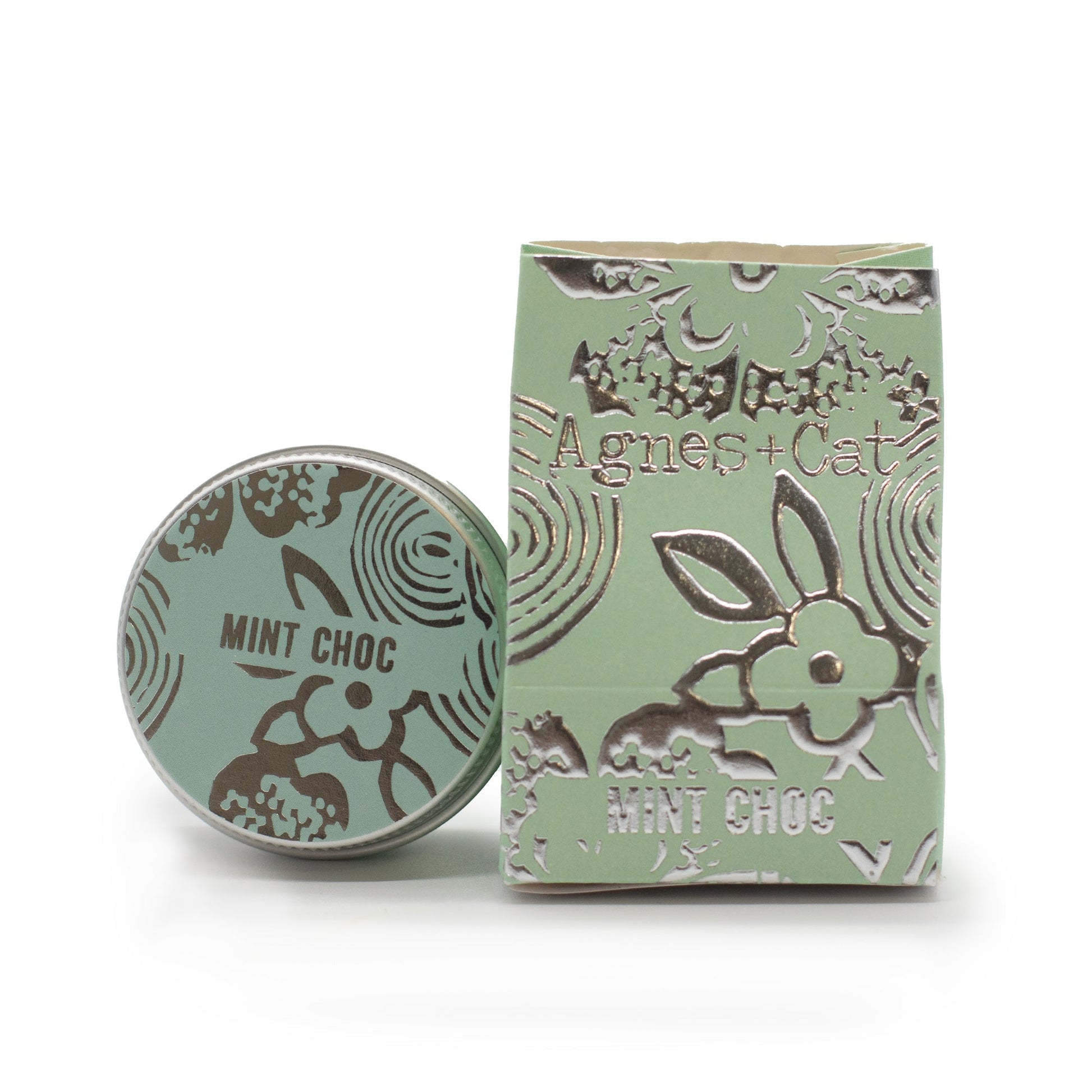 Hand-Poured Vegan-Friendly Natural Lip Balm - Mint Chocolate product packaging on clean background from Quintessential Holistic Health Ltd