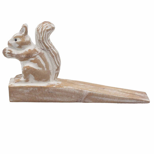 Hand-Carved Eco-Friendly Wooden Animal Doorstop - Squirrel product packaging on clean background from Quintessential Holistic Health Ltd