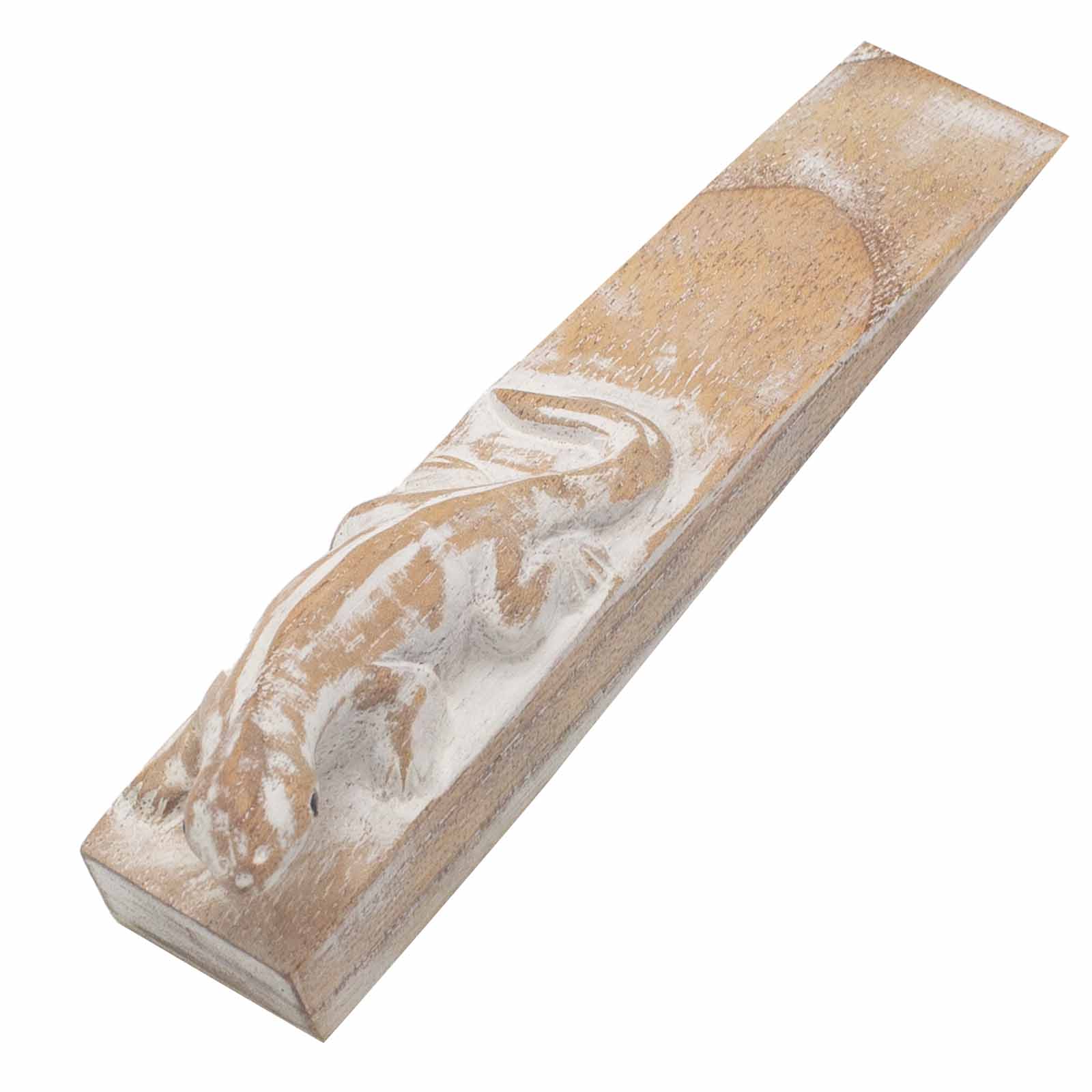 Hand-Carved Eco-Friendly Wooden Animal Doorstop - Gecko product packaging on clean background from Quintessential Holistic Health Ltd