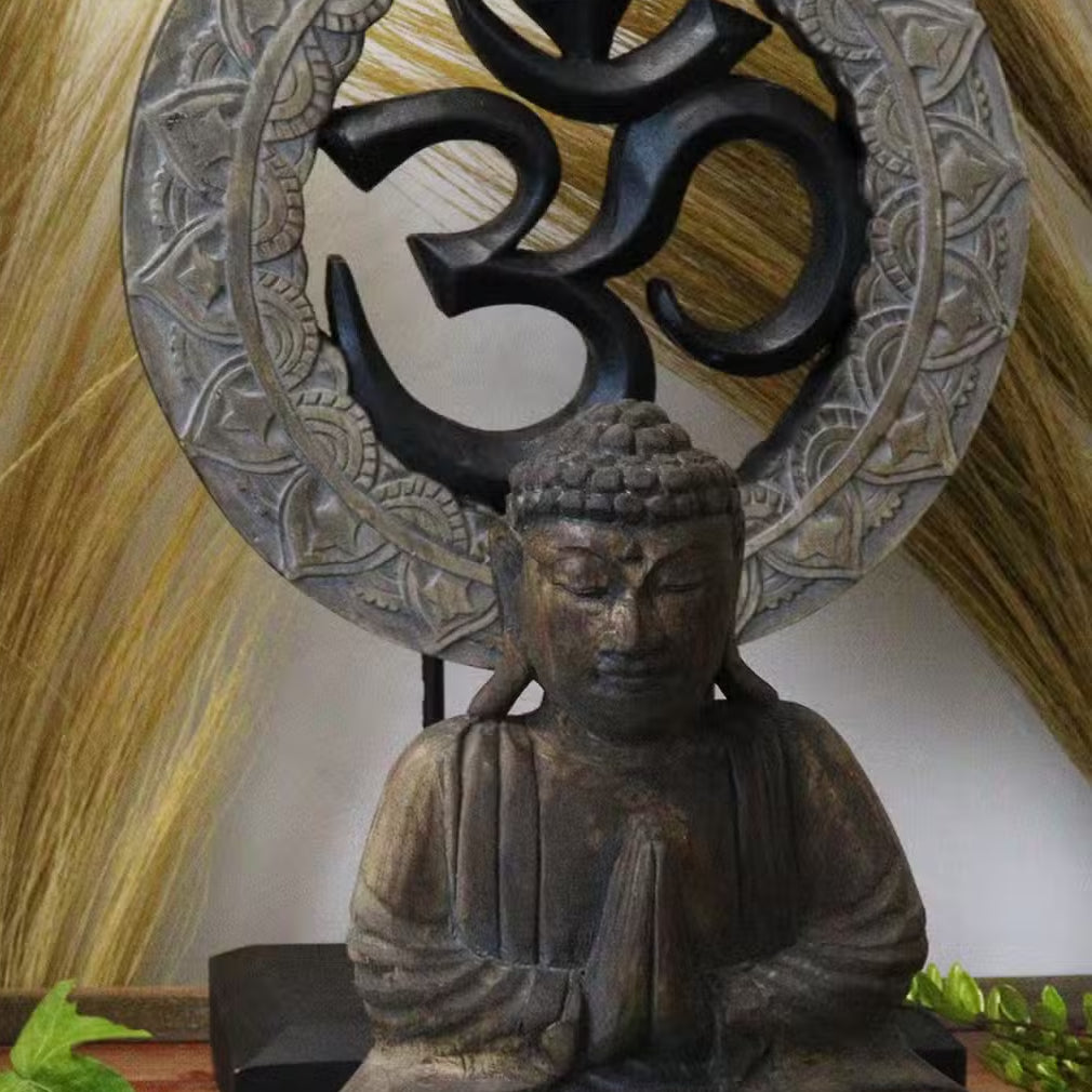 Albasia Wooden Eco-Friendly Buddha Feng Shui Set - Om - Grey and Black