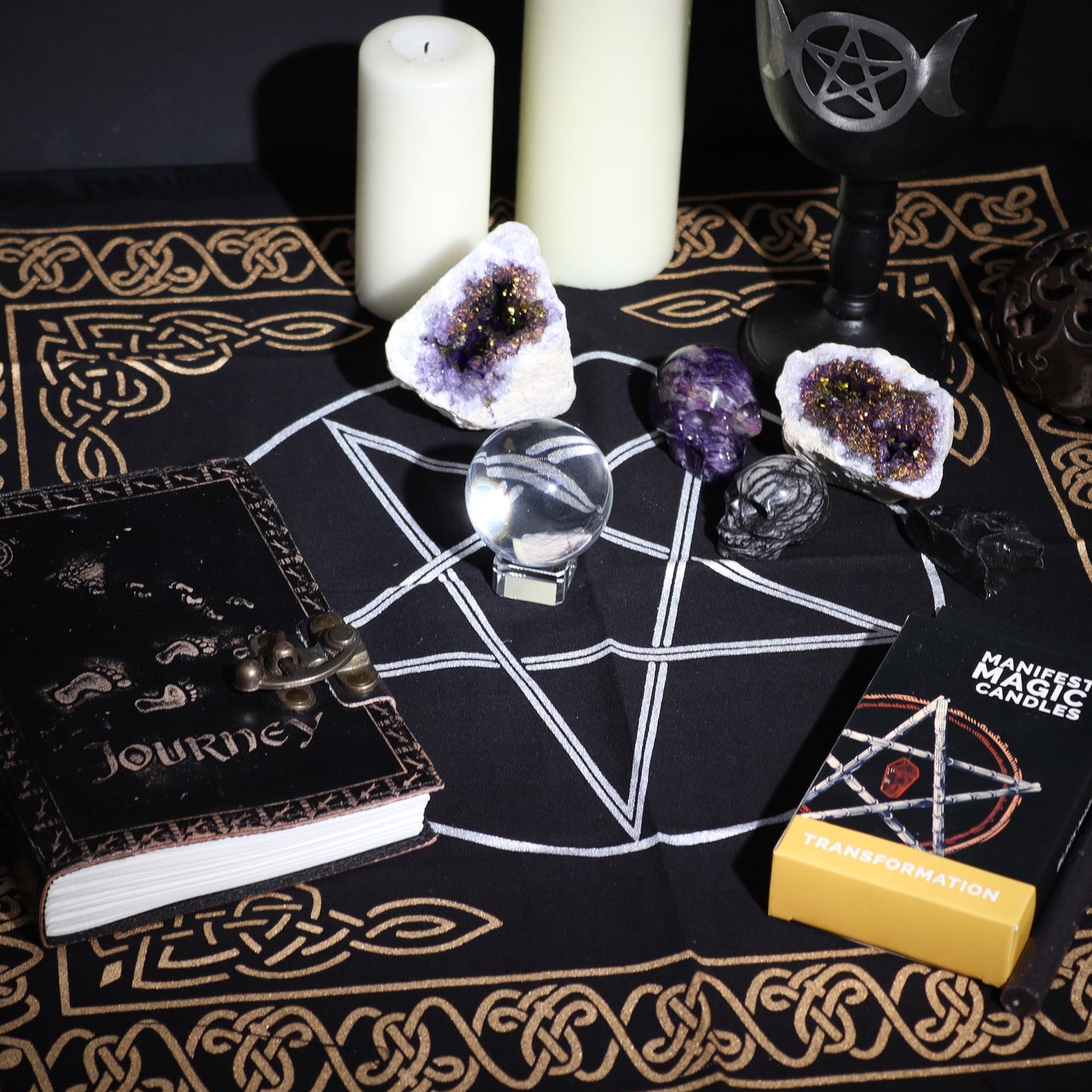 Esoteric Cotton Altar Cloth - Pentagon product packaging on clean background from Quintessential Holistic Health Ltd