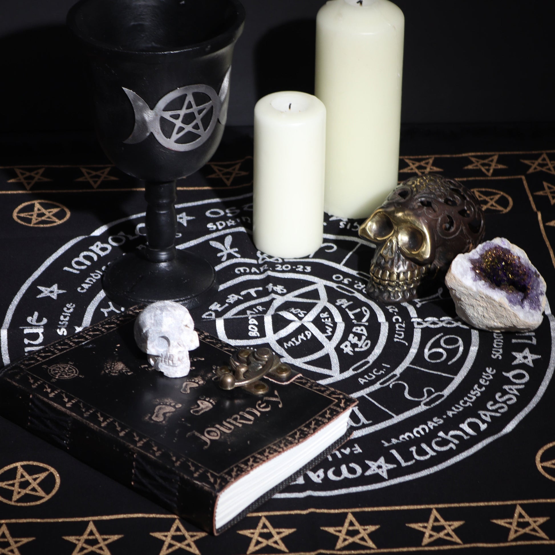 Esoteric Cotton Altar Cloth - Life, Death and Rebirth product packaging on clean background from Quintessential Holistic Health Ltd