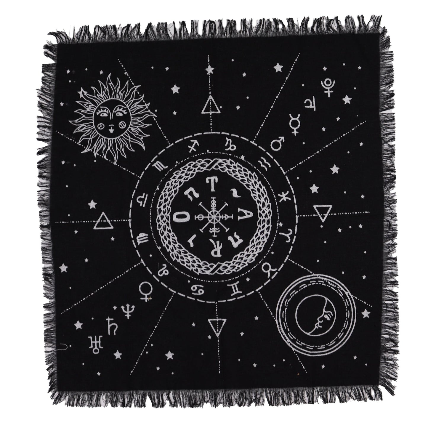 Esoteric Cotton Altar Cloth - Sun and Moon product packaging on clean background from Quintessential Holistic Health Ltd