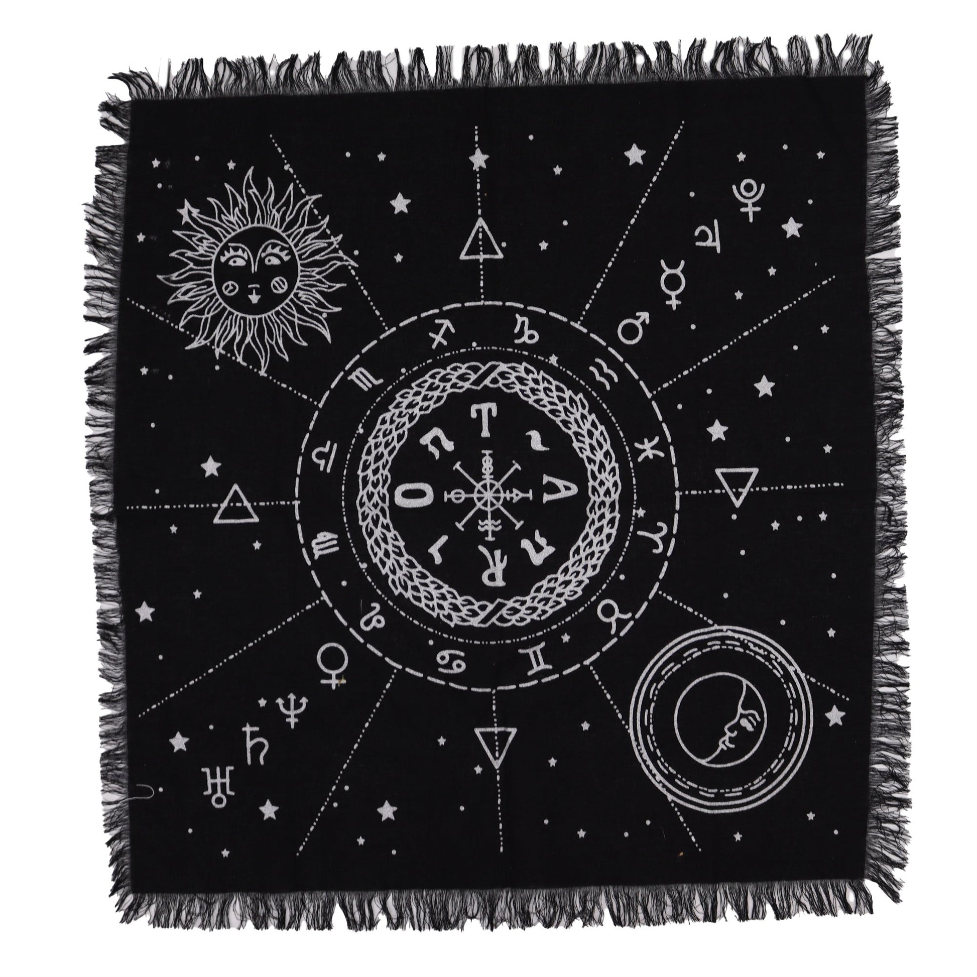 Esoteric Cotton Altar Cloth - Sun and Moon product packaging on clean background from Quintessential Holistic Health Ltd