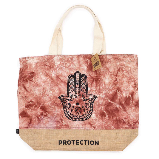 Stonewash Terracotta All Natural Eco-Friendly Jute and Cotton Tote Bag - Hamsa - Protection - main product image from Quintessential Holistic Health Ltd UK