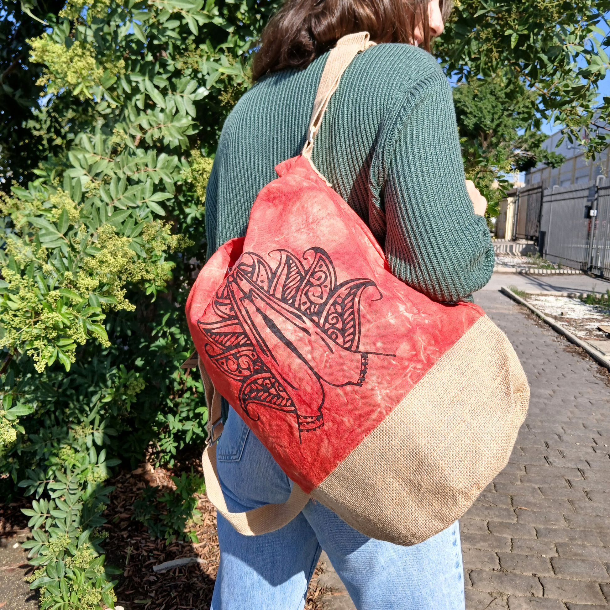 All Natural Backpack - Orange Stonewash - Namaste Hand product packaging on clean background from Quintessential Holistic Health Ltd