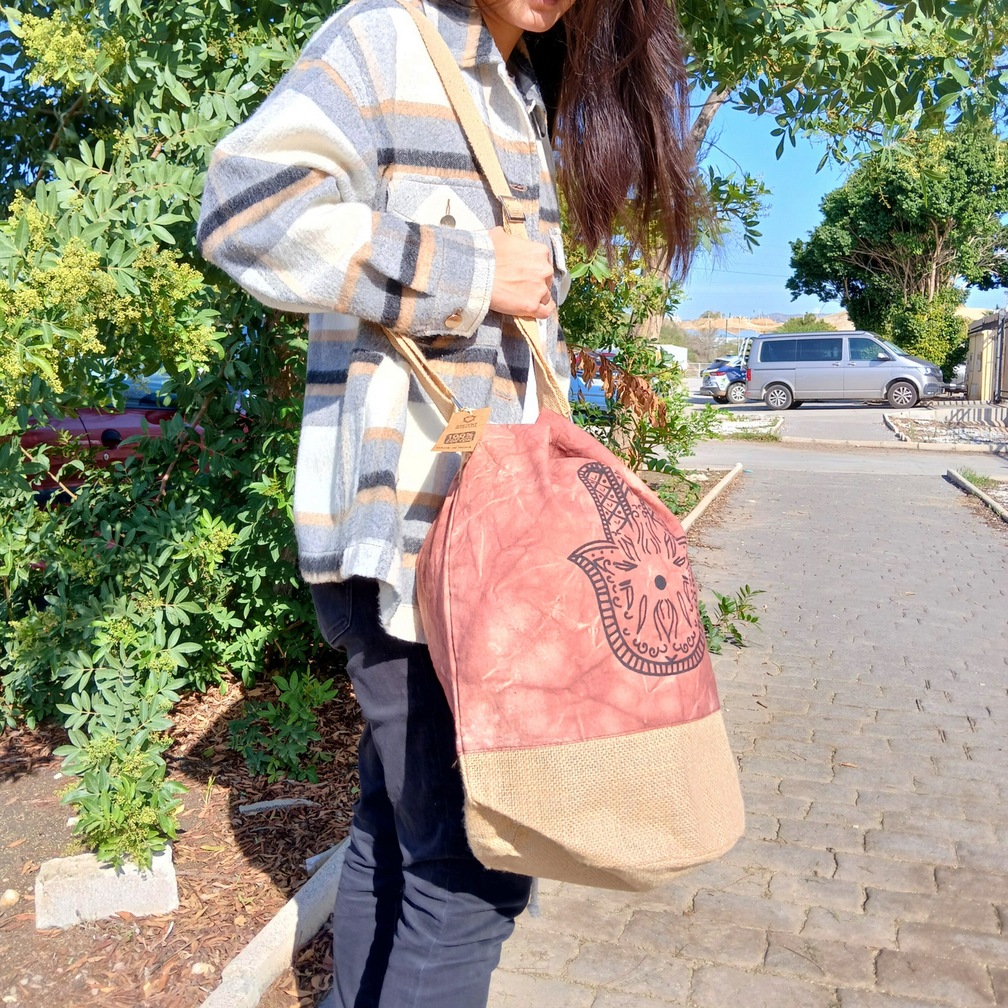 All Natural Backpack - Terracotta Stonewash - Hamsa product packaging on clean background from Quintessential Holistic Health Ltd