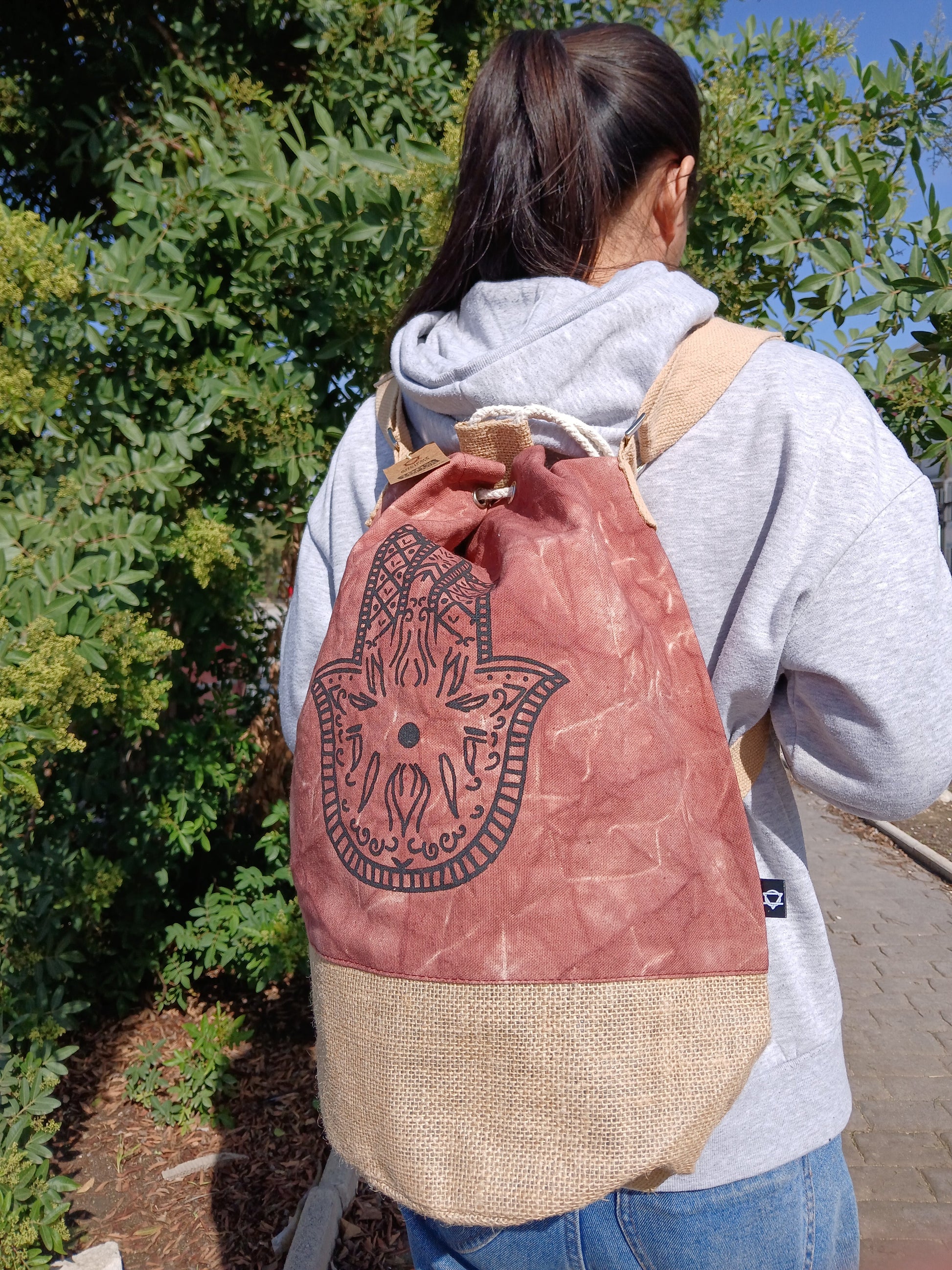 All Natural Backpack - Terracotta Stonewash - Hamsa product packaging on clean background from Quintessential Holistic Health Ltd