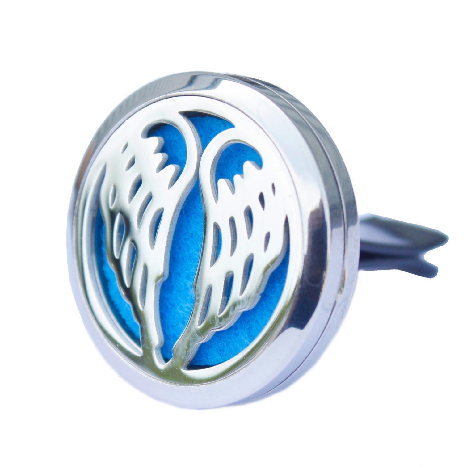 Car Essential Oil Air Freshener Diffuser Kit inc 10 Refill Pads - Angel Wings product packaging on clean background from Quintessential Holistic Health Ltd
