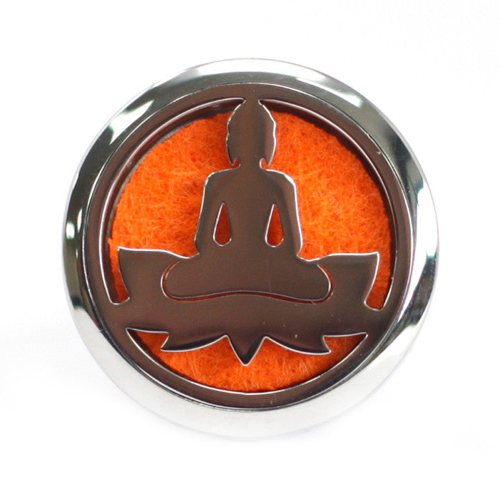 Car Essential Oil Air Freshener Diffuser Kit inc 10 Refill Pads - Lotus Buddha product packaging on clean background from Quintessential Holistic Health Ltd