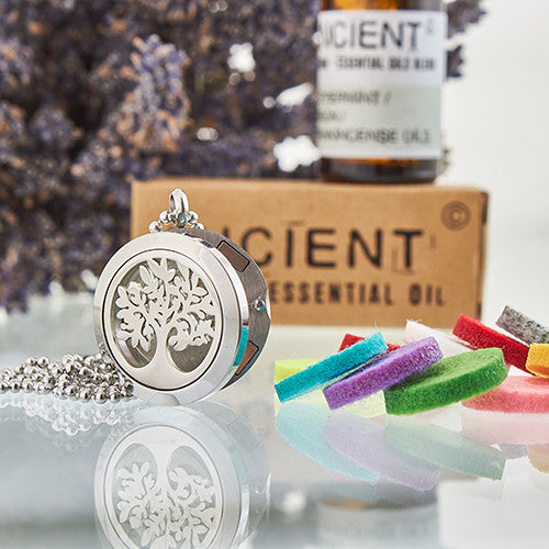 Aromatherapy Essential Oil Chain Necklace - Small / Tree of Life product packaging on clean background from Quintessential Holistic Health Ltd