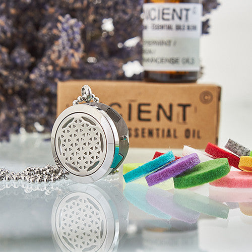 Aromatherapy Essential Oil Chain Necklace - Small / Flower of Life product packaging on clean background from Quintessential Holistic Health Ltd