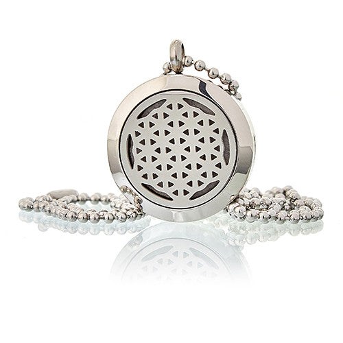 Aromatherapy Essential Oil Chain Necklace - Small / Flower of Life product packaging on clean background from Quintessential Holistic Health Ltd