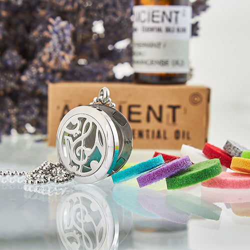 Aromatherapy Essential Oil Chain Necklace - Small / Music Notes product packaging on clean background from Quintessential Holistic Health Ltd