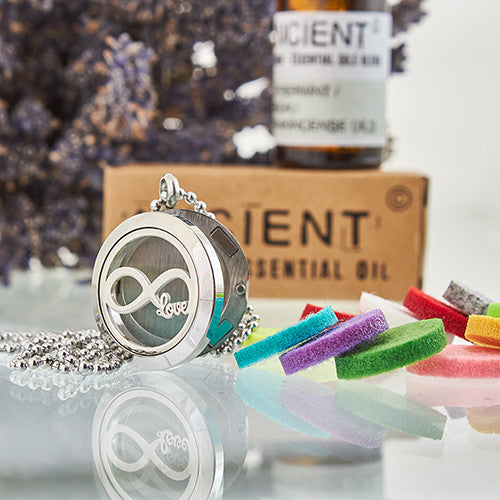 Aromatherapy Essential Oil Chain Necklace - Small / Infinite Love product packaging on clean background from Quintessential Holistic Health Ltd
