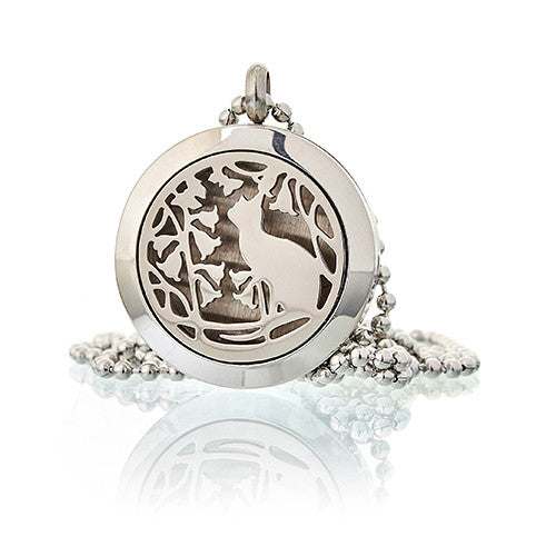 Aromatherapy Essential Oil Chain Necklace - Small / Cat and Flowers product packaging on clean background from Quintessential Holistic Health Ltd
