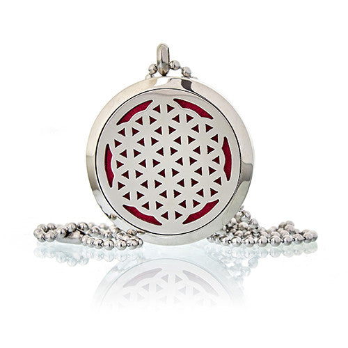 Aromatherapy Essential Oil Chain Necklace - Large / Flower of Life product packaging on clean background from Quintessential Holistic Health Ltd