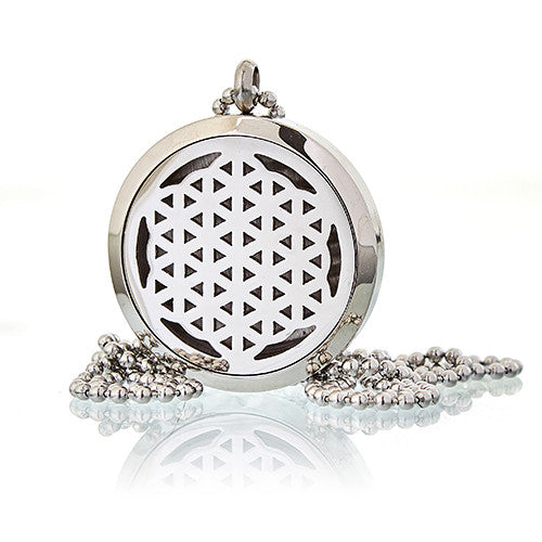 Aromatherapy Essential Oil Chain Necklace - Large / Flower of Life product packaging on clean background from Quintessential Holistic Health Ltd