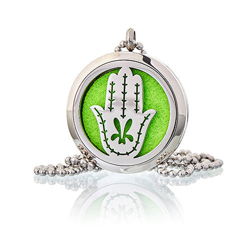 Aromatherapy Essential Oil Chain Necklace - Large / Hand of Fatima product packaging on clean background from Quintessential Holistic Health Ltd