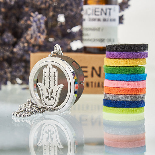 Aromatherapy Essential Oil Chain Necklace - Large / Hand of Fatima product packaging on clean background from Quintessential Holistic Health Ltd