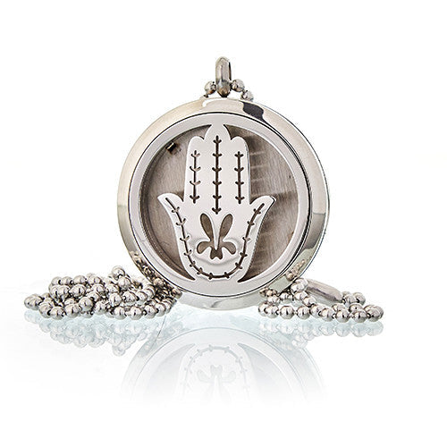 Aromatherapy Essential Oil Chain Necklace - Large / Hand of Fatima product packaging on clean background from Quintessential Holistic Health Ltd