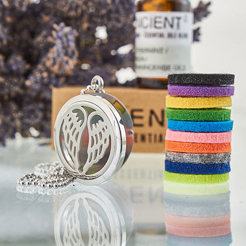 Aromatherapy Essential Oil Chain Necklace - Large / Angel Wings product packaging on clean background from Quintessential Holistic Health Ltd