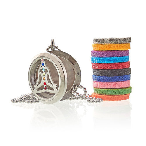 Aromatherapy Essential Oil Chain Necklace - Large / Yoga Chakra product packaging on clean background from Quintessential Holistic Health Ltd