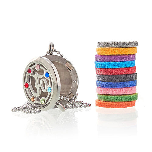 Aromatherapy Essential Oil Chain Necklace - Large / OM Chakra product packaging on clean background from Quintessential Holistic Health Ltd