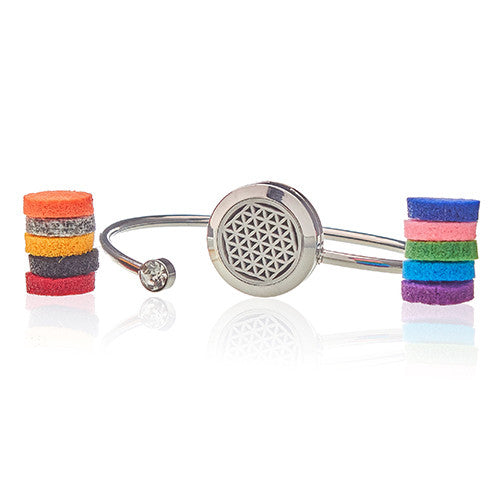 Aromatherapy Essential Oil Crystal Solid Bracelet - Flower of Life product packaging on clean background from Quintessential Holistic Health Ltd