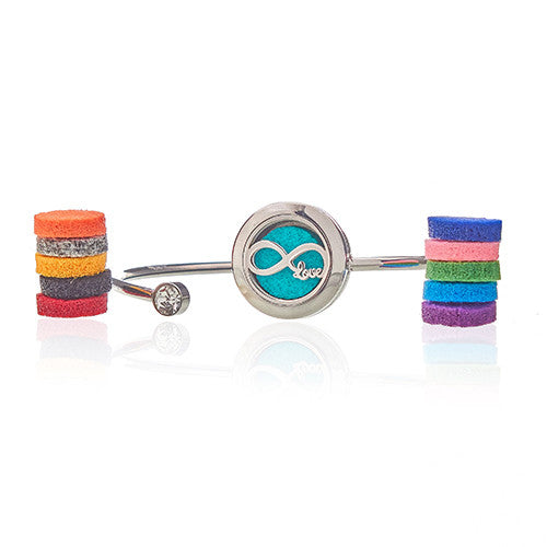 Aromatherapy Essential Oil Crystal Solid Bracelet - Infinite Love product packaging on clean background from Quintessential Holistic Health Ltd