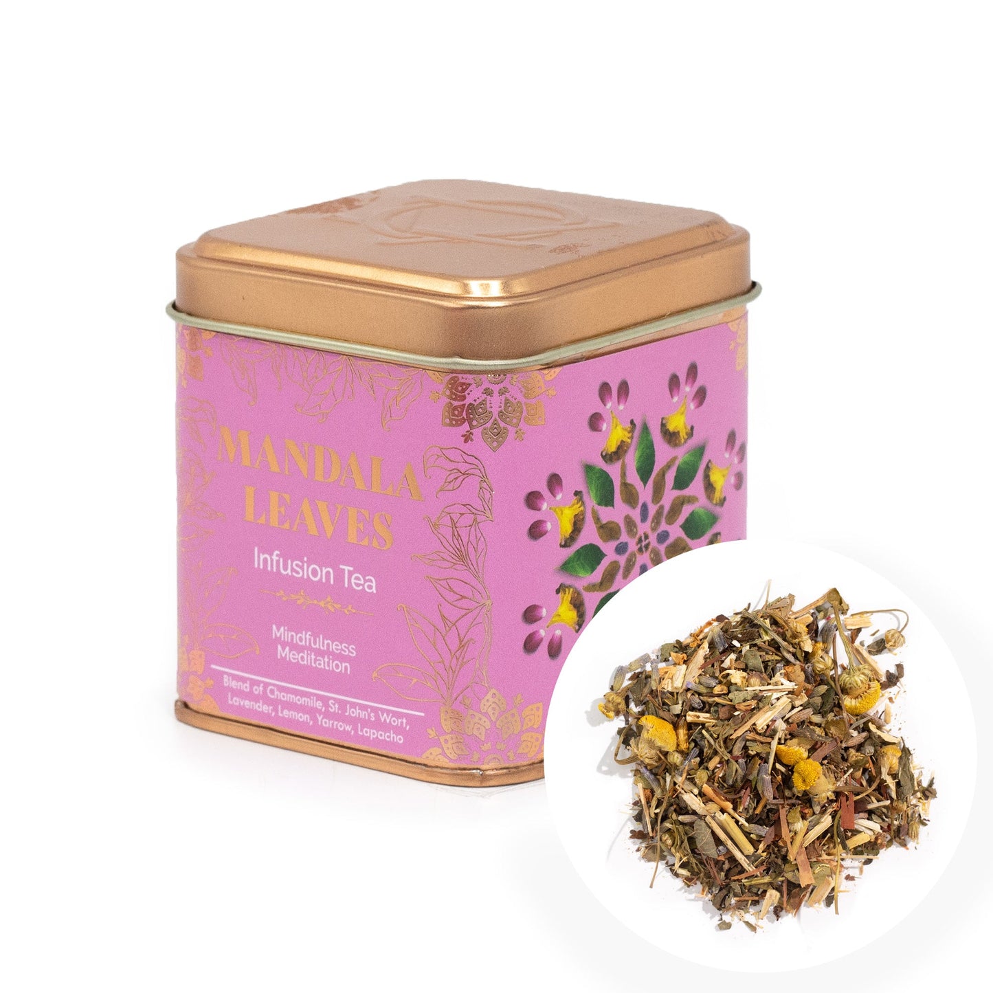 50g Mindfulness Meditation Blend Artisan Tea product packaging on clean background from Quintessential Holistic Health Ltd