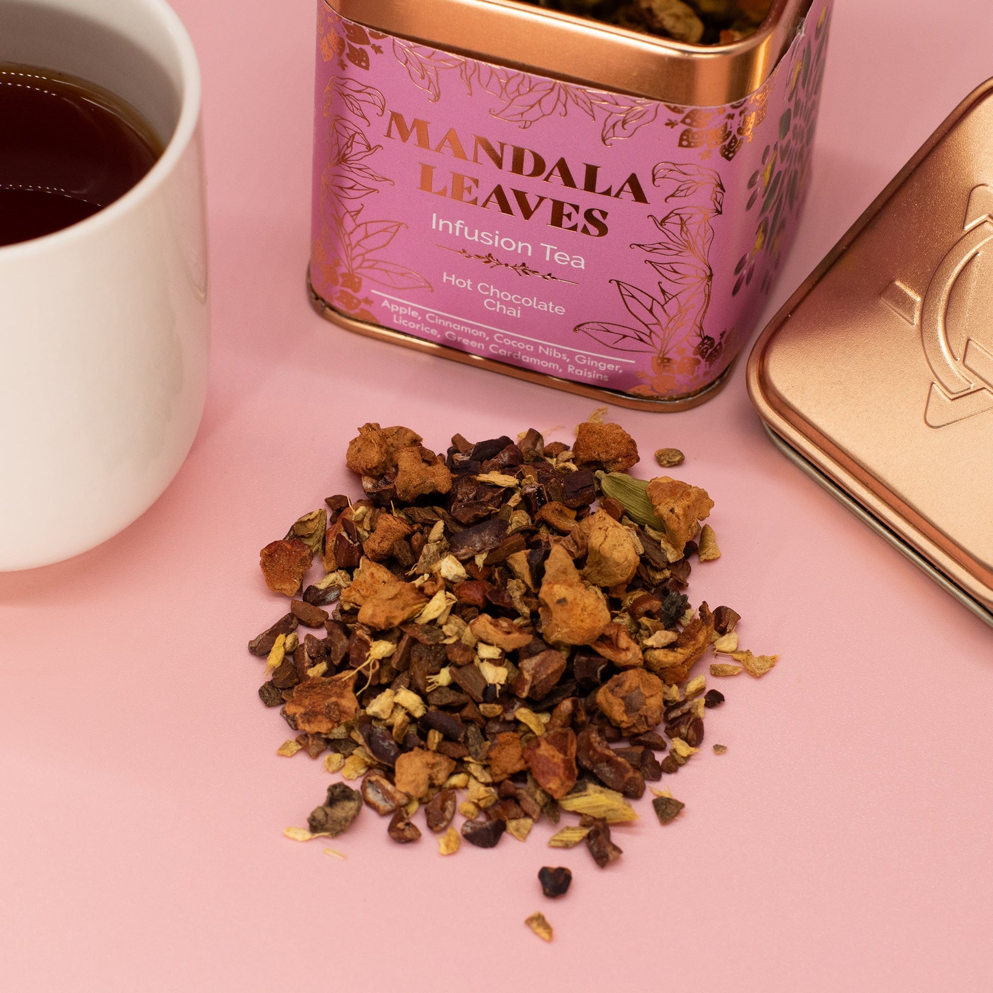 50g Organic Hot Chocolate Chai Infusion product packaging on clean background from Quintessential Holistic Health Ltd