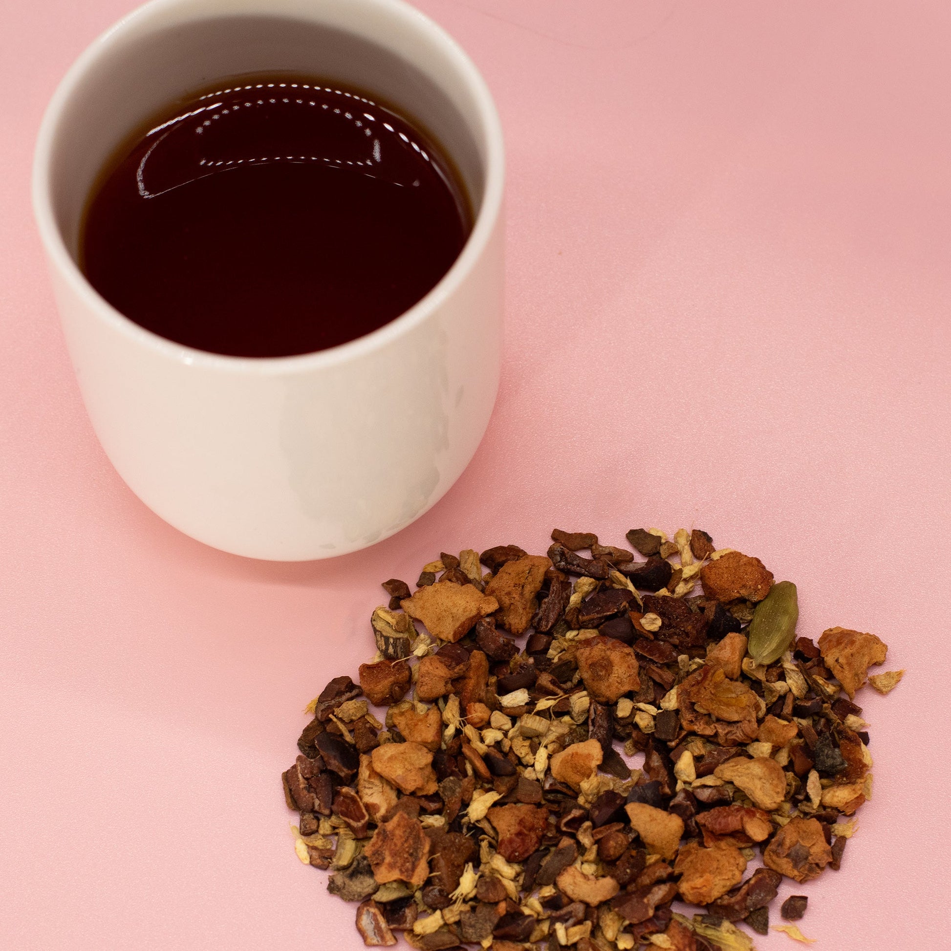 50g Organic Hot Chocolate Chai Infusion product packaging on clean background from Quintessential Holistic Health Ltd