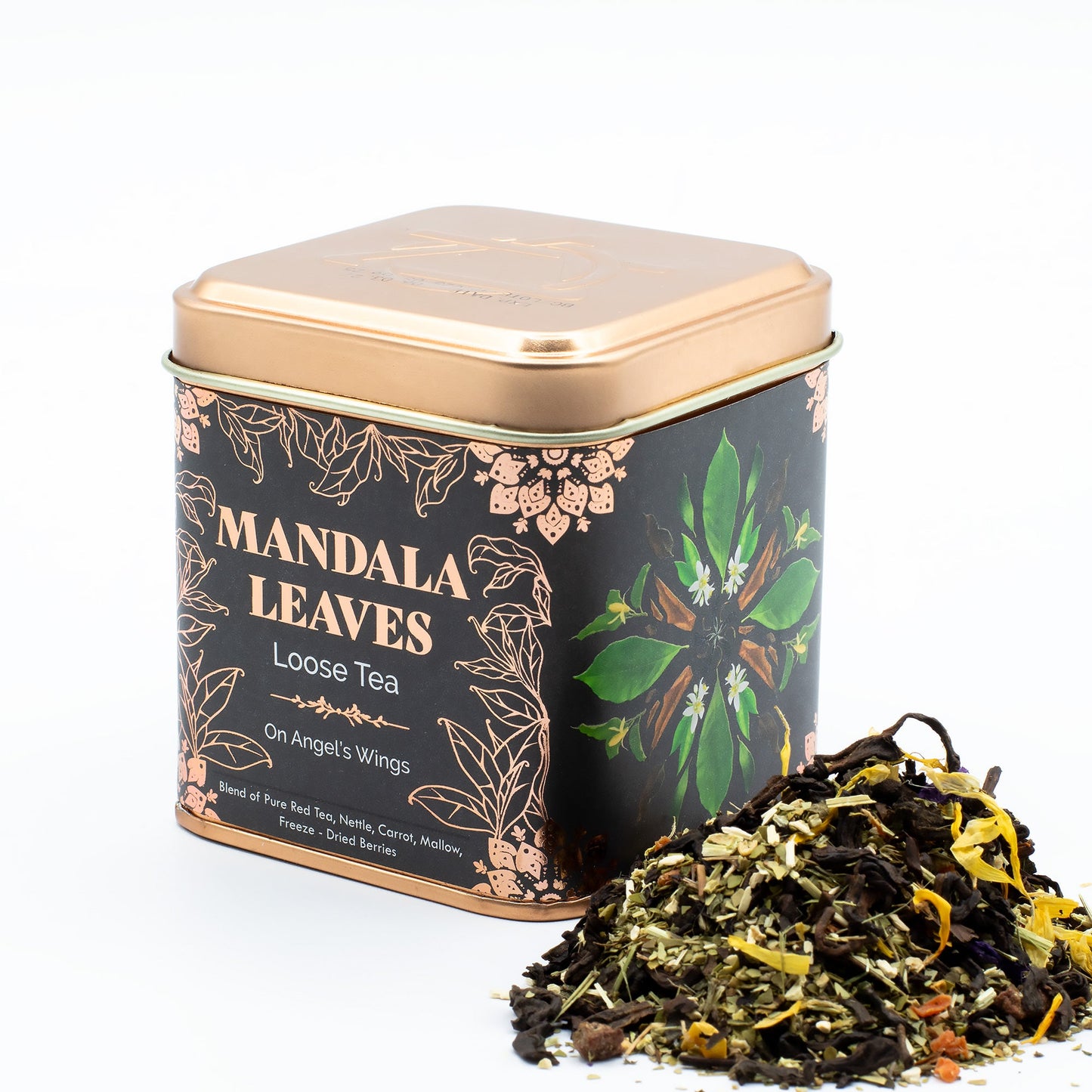 50g On Angels Wings Blend Artisan Tea product packaging on clean background from Quintessential Holistic Health Ltd