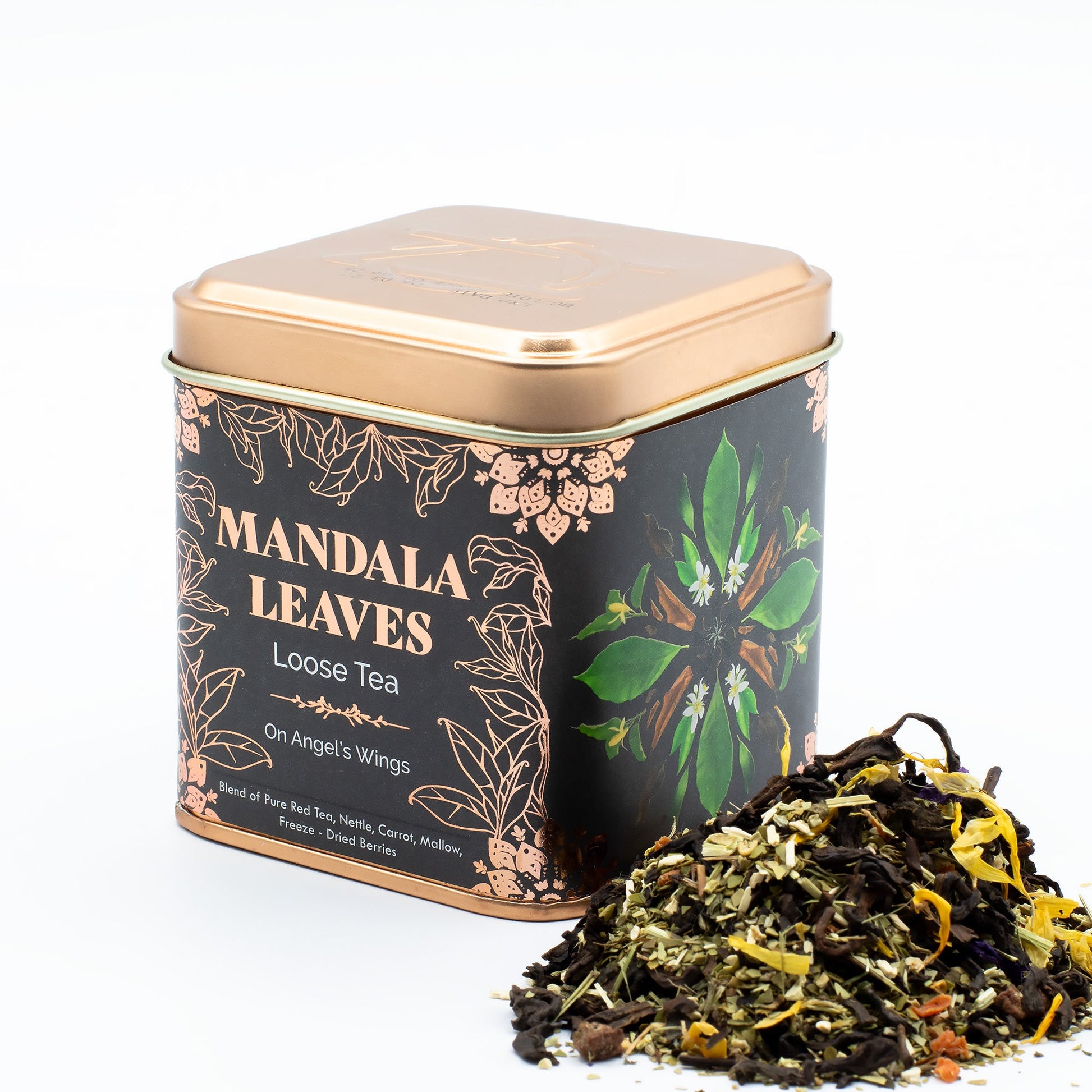 50g On Angels Wings Blend Artisan Tea product packaging on clean background from Quintessential Holistic Health Ltd