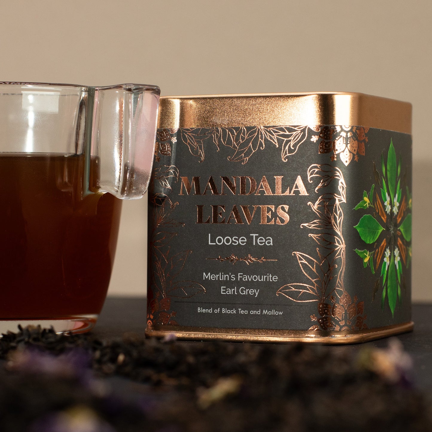 50g Merlin's Favourite Earl Grey Blend Artisan Tea product packaging on clean background from Quintessential Holistic Health Ltd