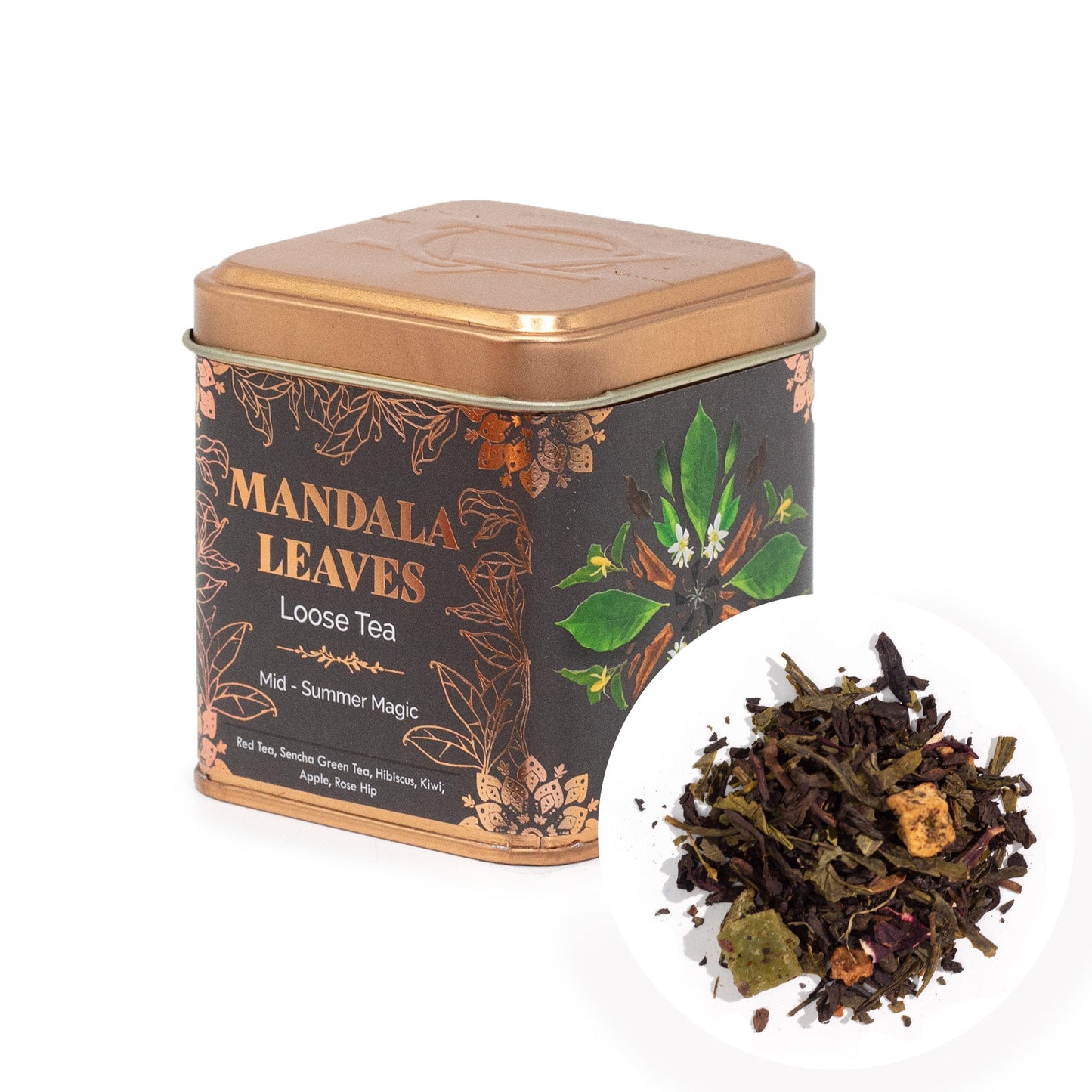 50g Mid-Summer Magic Blend Artisan Tea product packaging on clean background from Quintessential Holistic Health Ltd