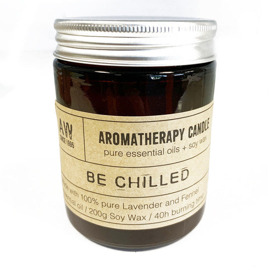 Be Chilled - Aromatherapy Eco-Friendly Soy Wax Candle - Lavender and Fennel product packaging on clean background from Quintessential Holistic Health Ltd