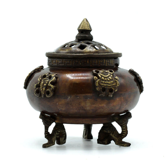 Handcrafted Brass Tibetan Incense Burner - Six Symbols - Large - main product image from Quintessential Holistic Health Ltd UK