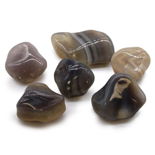 6 x Polished Natural Tumble Stones - Grey Agate product packaging on clean background from Quintessential Holistic Health Ltd
