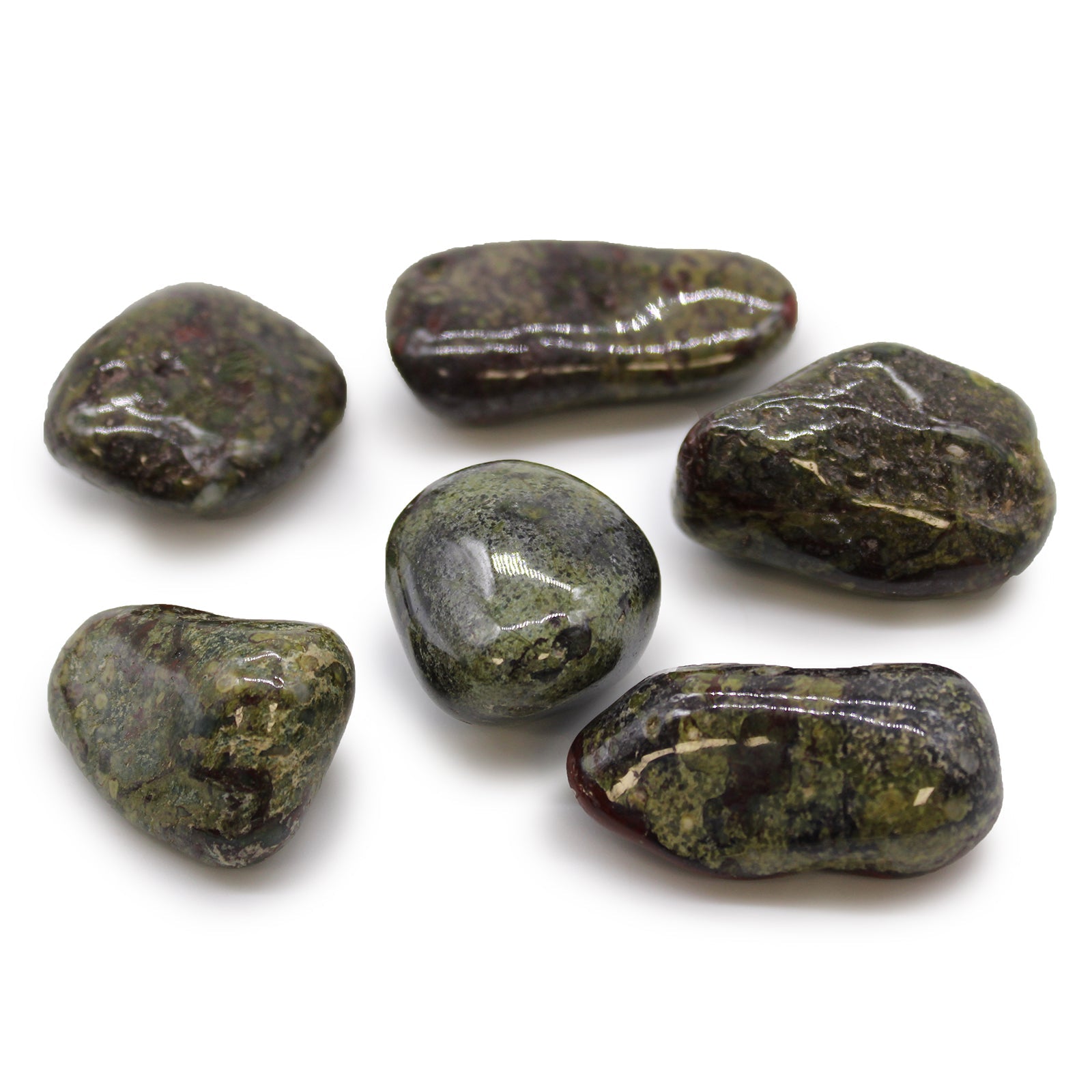 6 x Polished Natural Tumble Stones - Dragon Stones product packaging on clean background from Quintessential Holistic Health Ltd