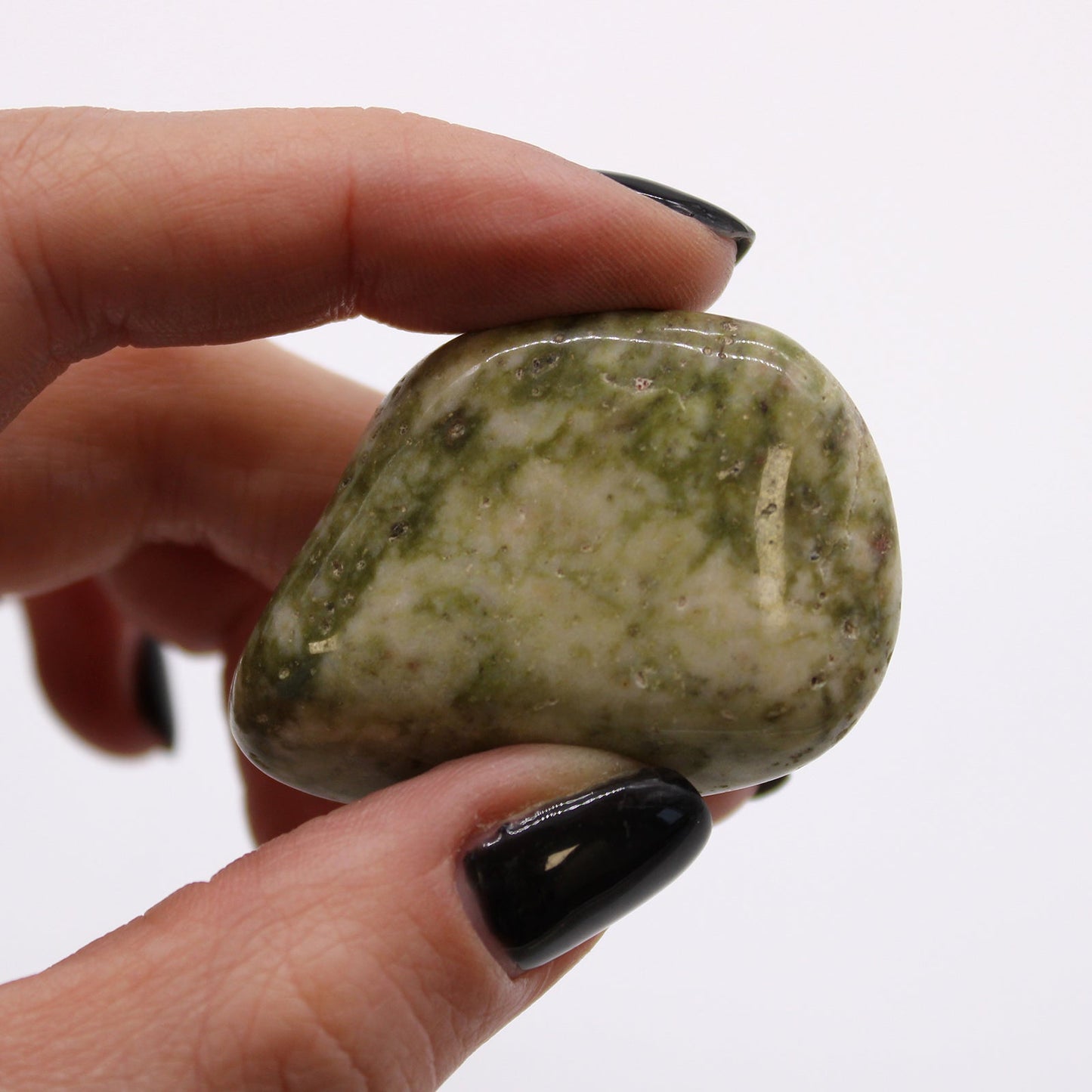 6 x Polished Natural Tumble Stones - Epidote Snowflake product packaging on clean background from Quintessential Holistic Health Ltd