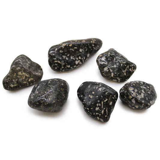 6 x Polished Natural Tumble Stones - Guinea Fowl Jasper product packaging on clean background from Quintessential Holistic Health Ltd