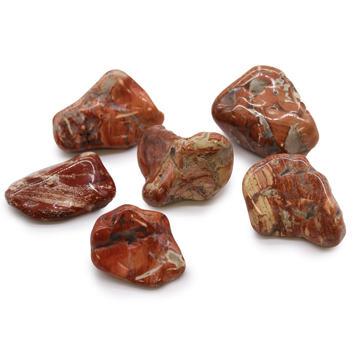 6 x Polished Natural Tumble Stones - Brecciated Light Jasper product packaging on clean background from Quintessential Holistic Health Ltd