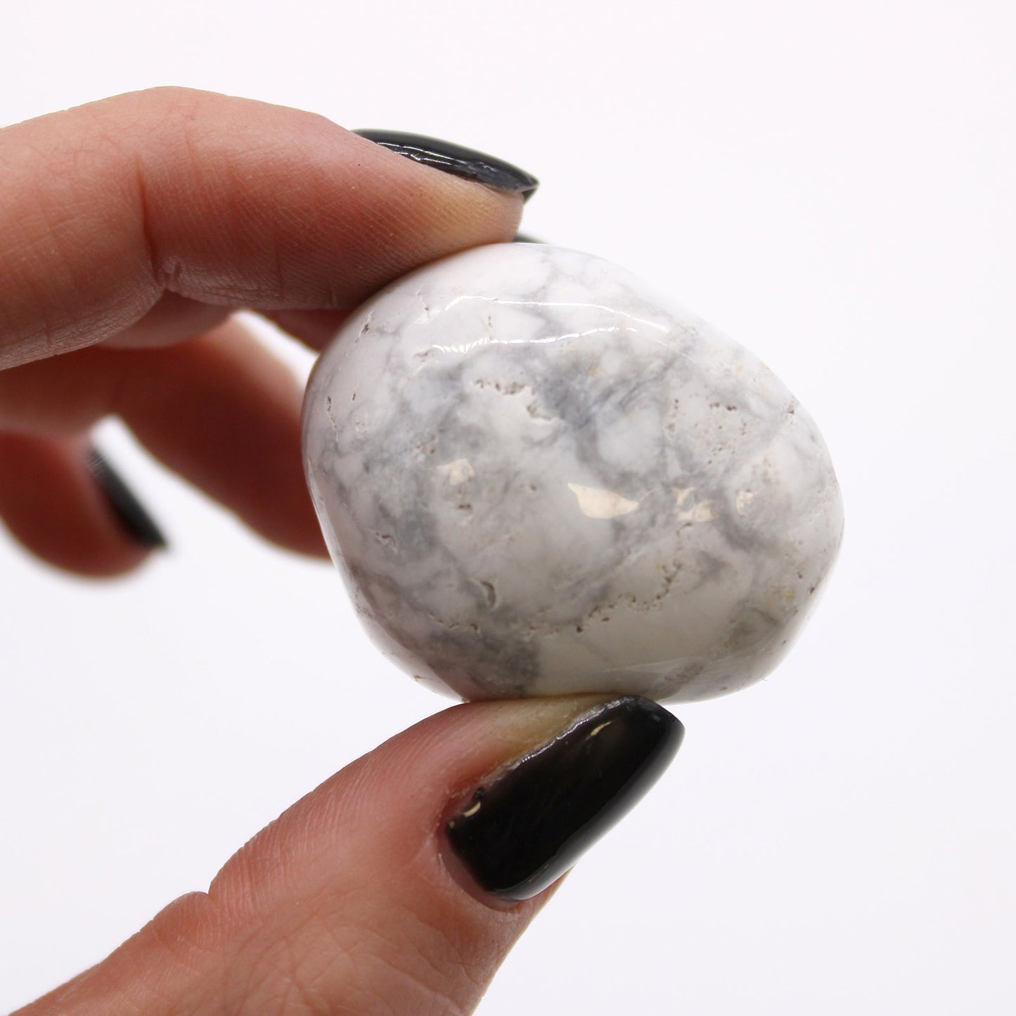 6 x Polished Natural Tumble Stones - White Howlite Magnesite product packaging on clean background from Quintessential Holistic Health Ltd
