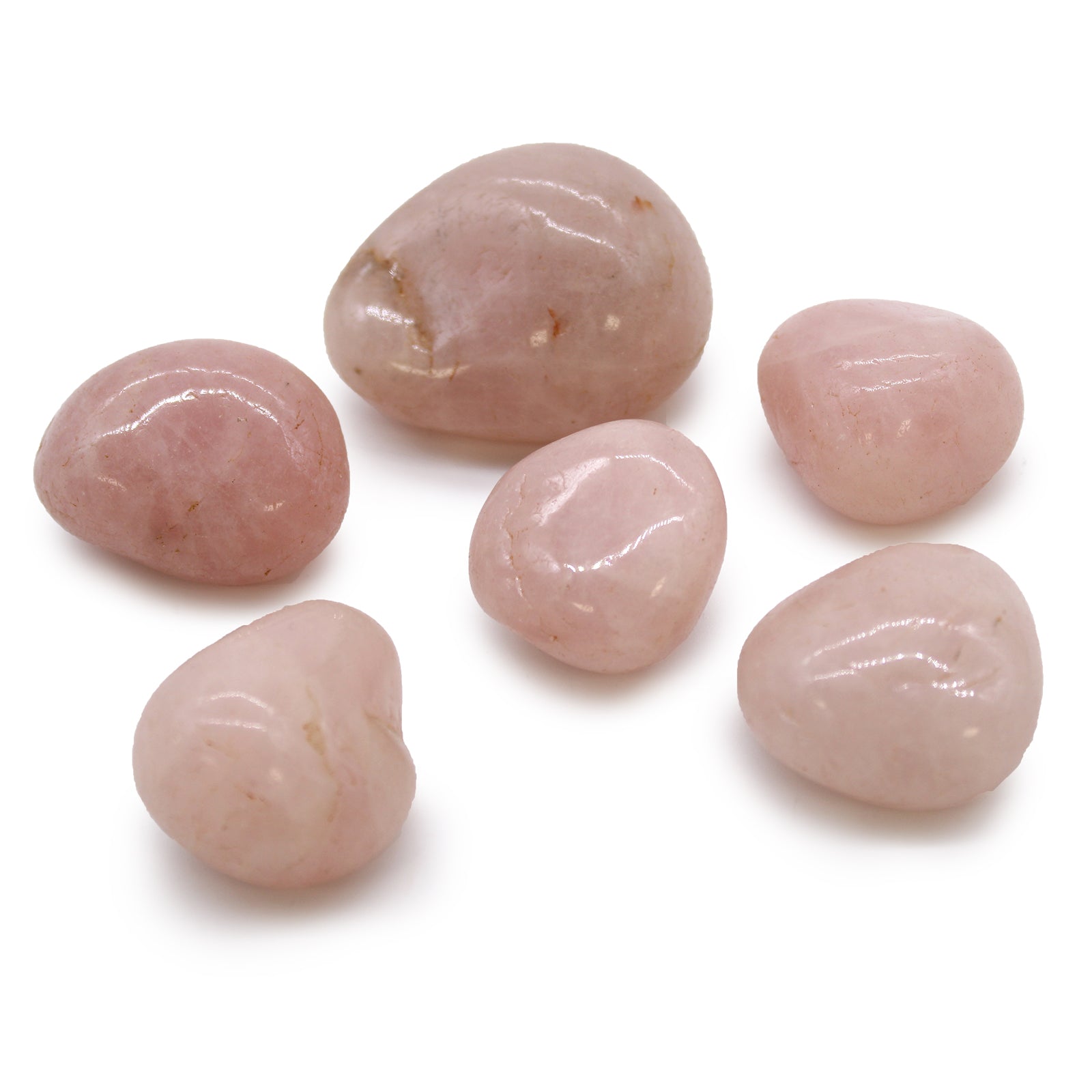 6 x Polished Natural Tumble Stones - Rose Quartz product packaging on clean background from Quintessential Holistic Health Ltd