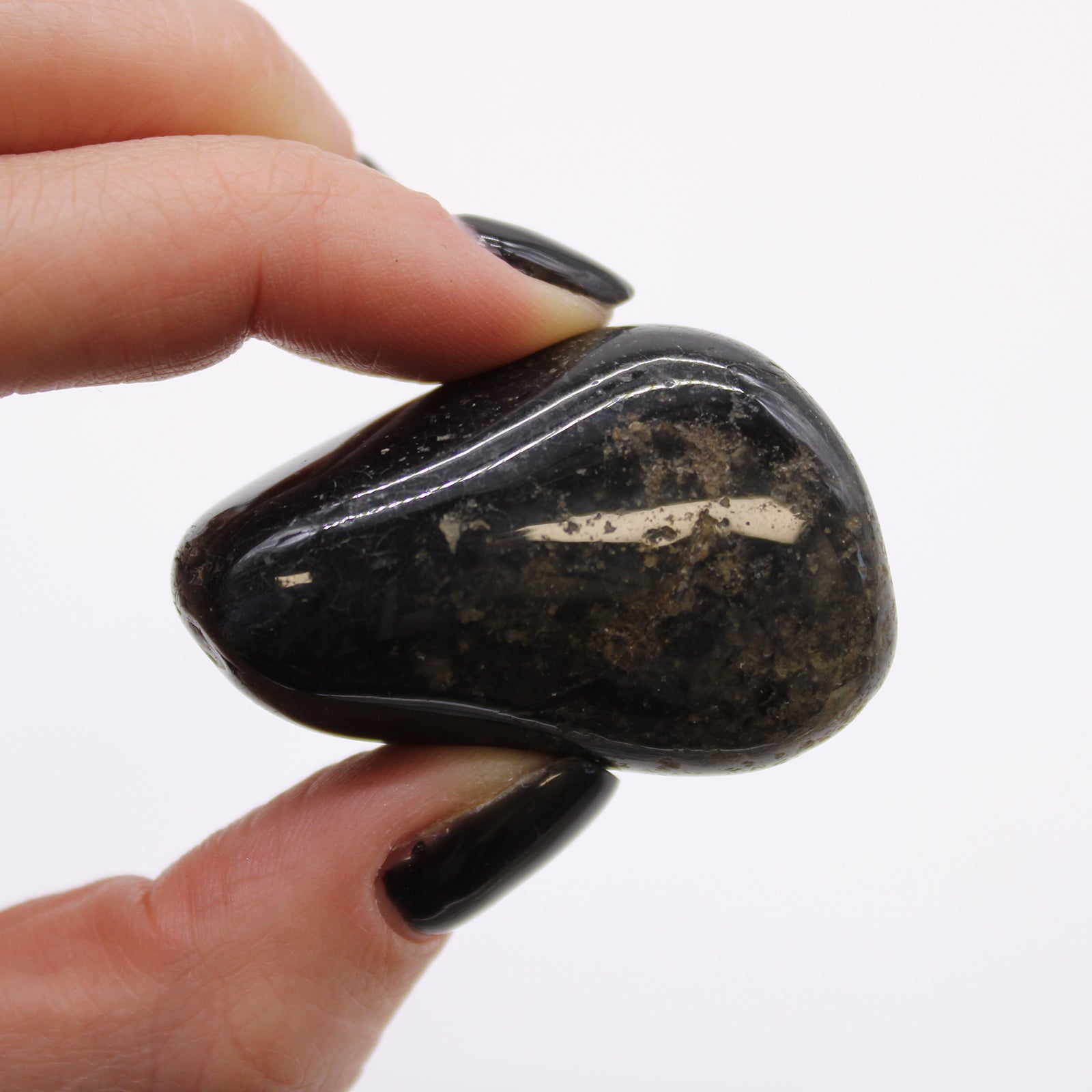 6 x Polished Natural Tumble Stones - Black Onyx product packaging on clean background from Quintessential Holistic Health Ltd