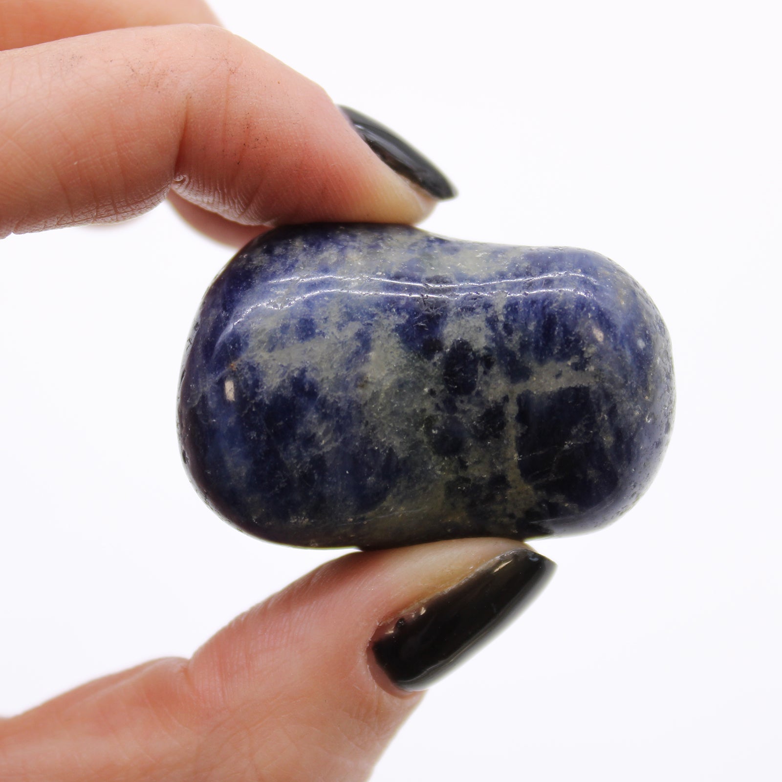6 x Polished Natural Tumble Stones - Pure Blue Sodalite product packaging on clean background from Quintessential Holistic Health Ltd