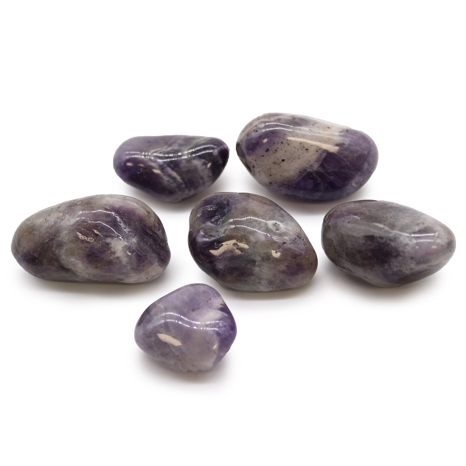 6 x Polished Natural Tumble Stones - Amethyst product packaging on clean background from Quintessential Holistic Health Ltd